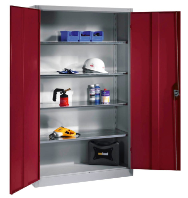 Stahlschrank 8931-052 S10283 lichtgrau, rubinrot 120,0 x 50,0 x 195,0 cm, aufgebaut